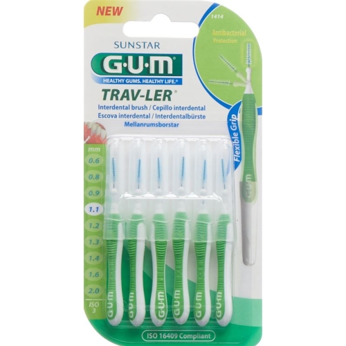 GUM SUNSTAR Proxabrush Trav-Ler ISO standard 1.1mm 3 conic green 6 pcs