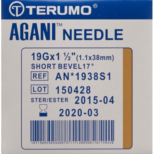 Terumo Agani disposable cannula 19G 1.1x38mm ivory short cut 100 pcs