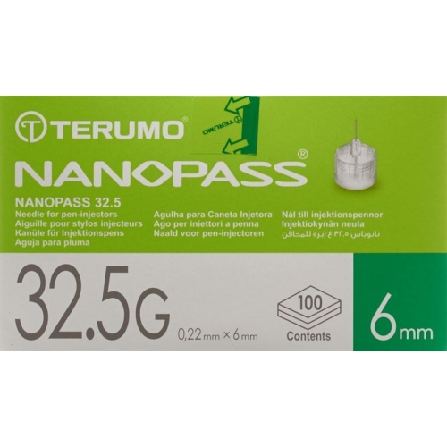 Terumo pen needle NANO PASS 32.5g 0.22x6mm cannula for injection pen 100 pcs