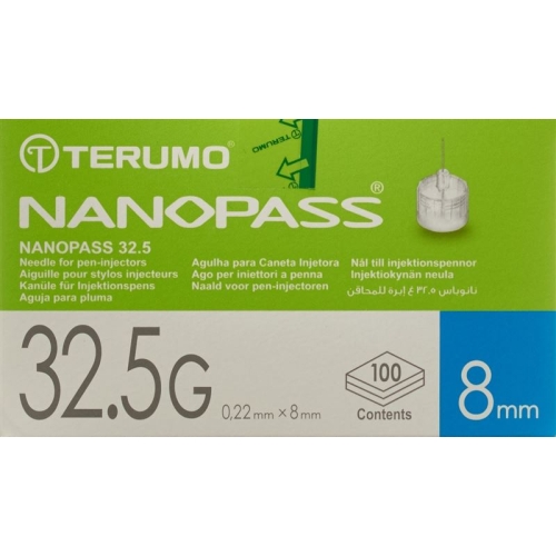 Terumo pen needle NANO PASS 32.5g 0.22x8mm cannula for injection pen 100 pcs