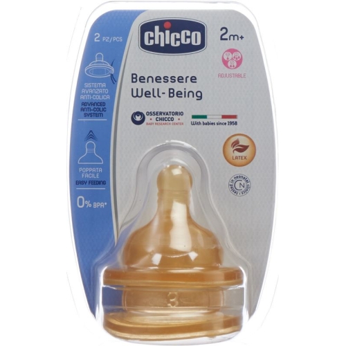 Chicco Physiological anti-colic bottle nipple rubber Tris-suction variable flow 2m + IT / DE / FR 2 Stk
