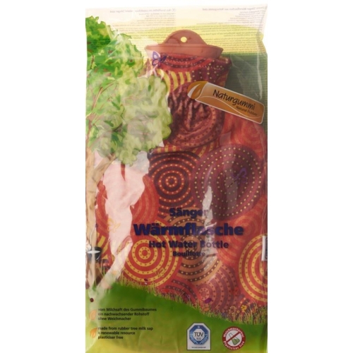 SINGER hot water bottle 2l of natural rubber with fleece cover orange circles