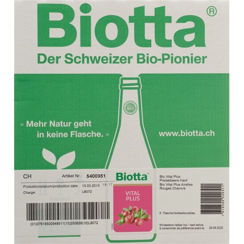 Biotta Vital Plus Cranberry & hemp 6 x 5 dl