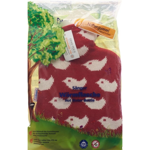 SINGER hot water bottle 0.8l knitted cover red Baby Birds