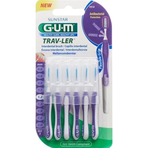 GUM SUNSTAR Proxabrush Trav-Ler ISO standard 3 1.2mm cylindric violet 6 pcs