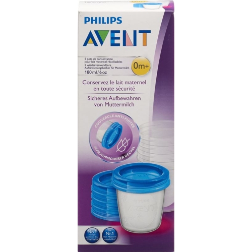Avent Philips Via Storage cup 180ml 5 cups. 5 cover