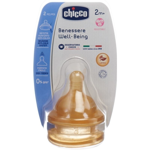 Chicco Physiological anti-colic bottle nipple rubber Tris-suction variable flow 2m + IT / DE / FR 2 Stk