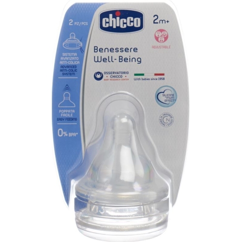 Chicco Physiological anti-colic bottle nipple silicone Tris-suction variable flow 2m + IT / DE / FR 2 Stk