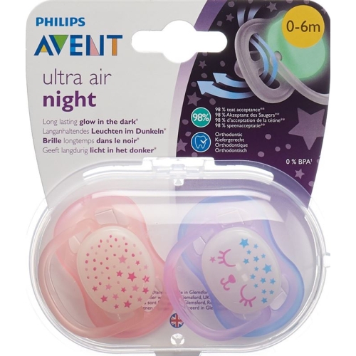 Avent Philips ultra pacifier air 0-6m Night Girl stars / cat