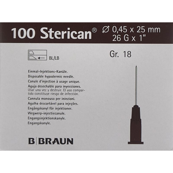 Sterican Nadel 26g 0.45x25mm Braun Luer 100 Stück buy online