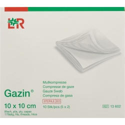 Gazin Mullkompresse 10x10cm 8-fach 17-fädig 5x 2 Steril