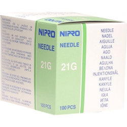 Nipro disposable needles 0.8x50mm 21Gx 2 green 100 pcs